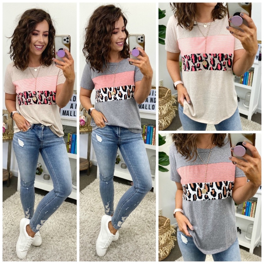 Gray leopard tee